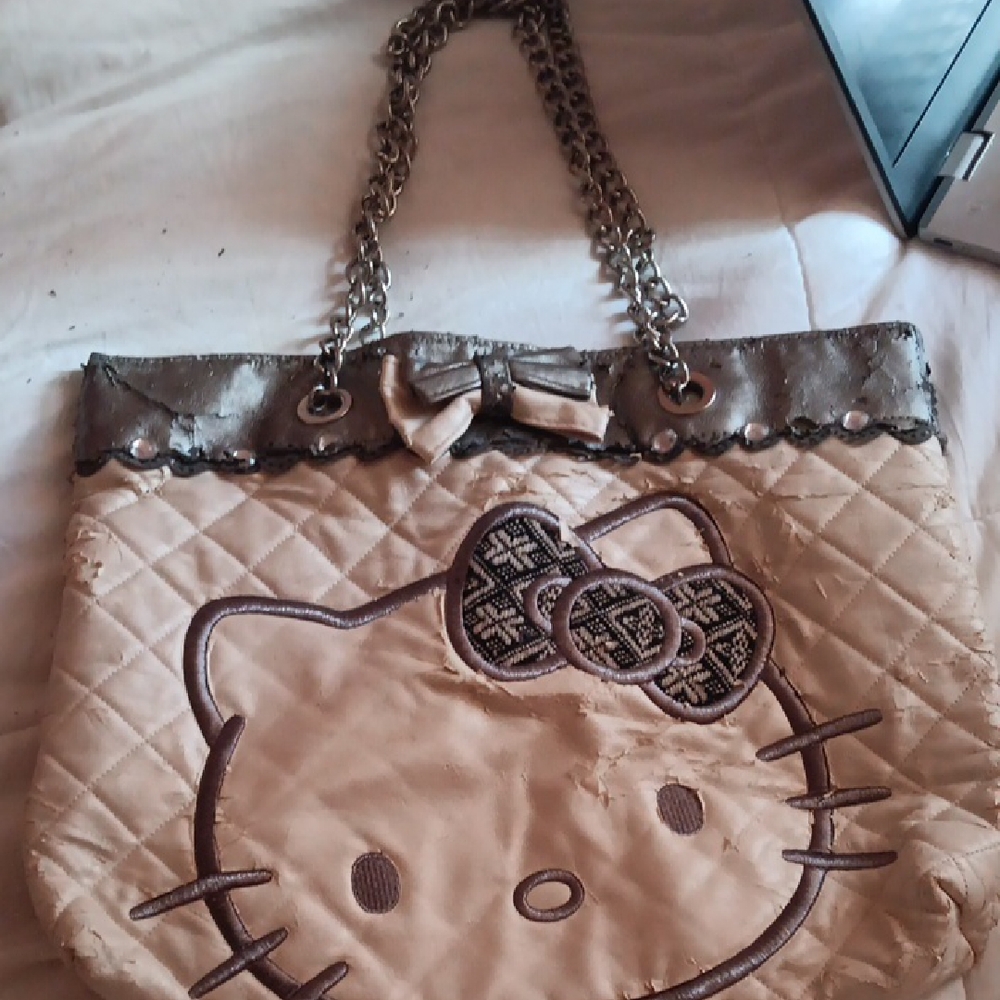 Hello Kitty Beige Quilted Tote with Chain Straps